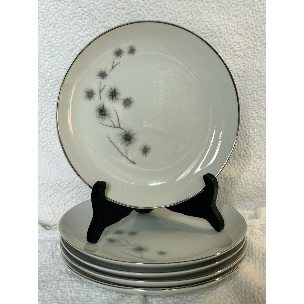 Creative Fine China Atomic Platinum Starburst #1014 Bread Plates 5 Piece Set MCM